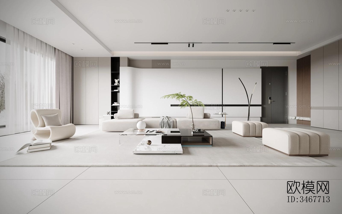 现代大平层效果图下载（渲染图3）