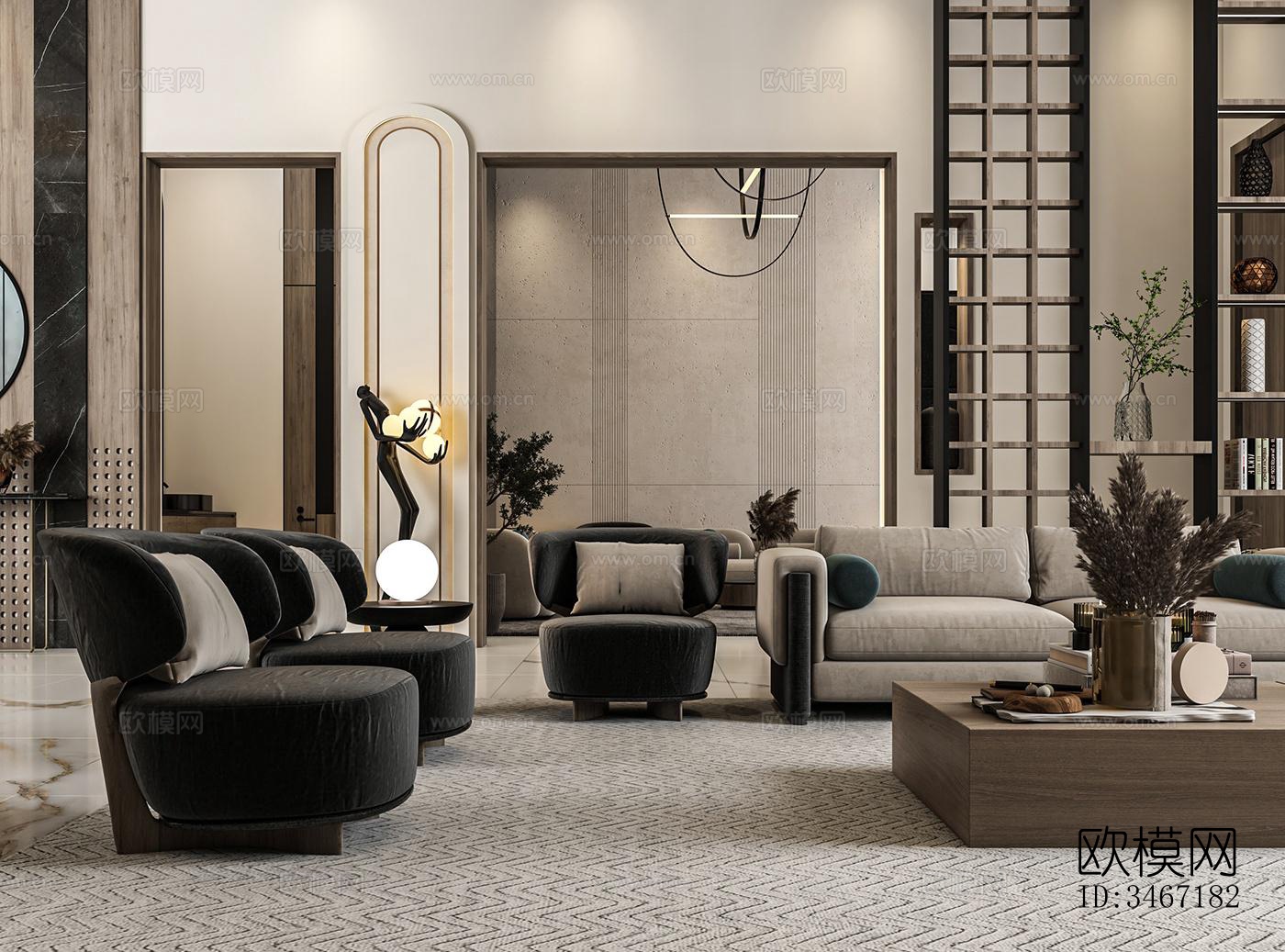 现代大平层效果图下载（渲染图12）