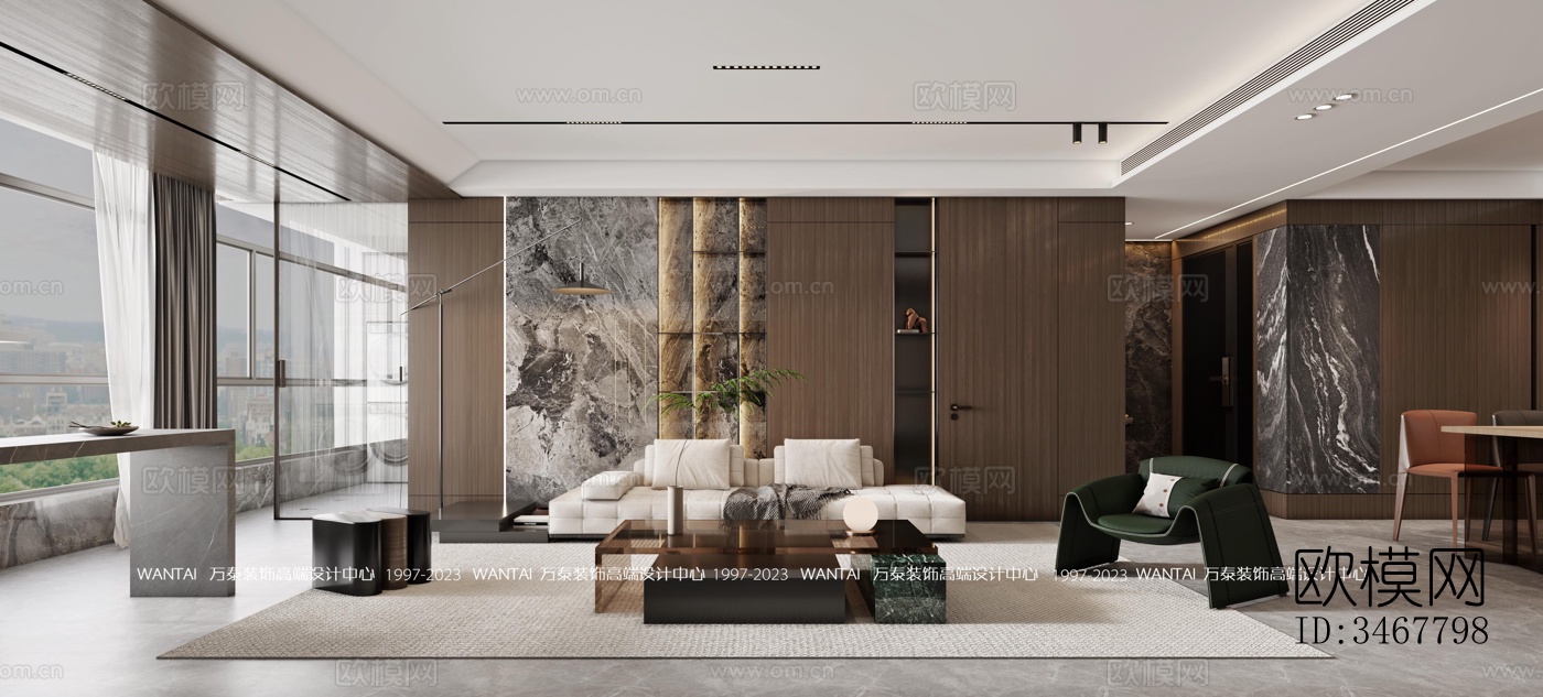 现代大平层效果图下载（渲染图3）