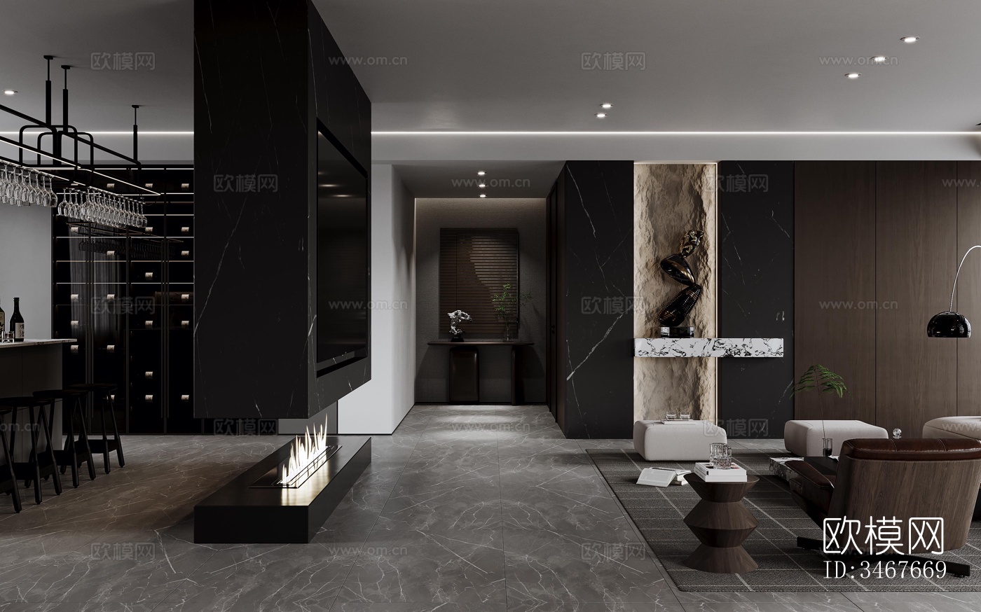 现代大平层效果图下载（渲染图3）