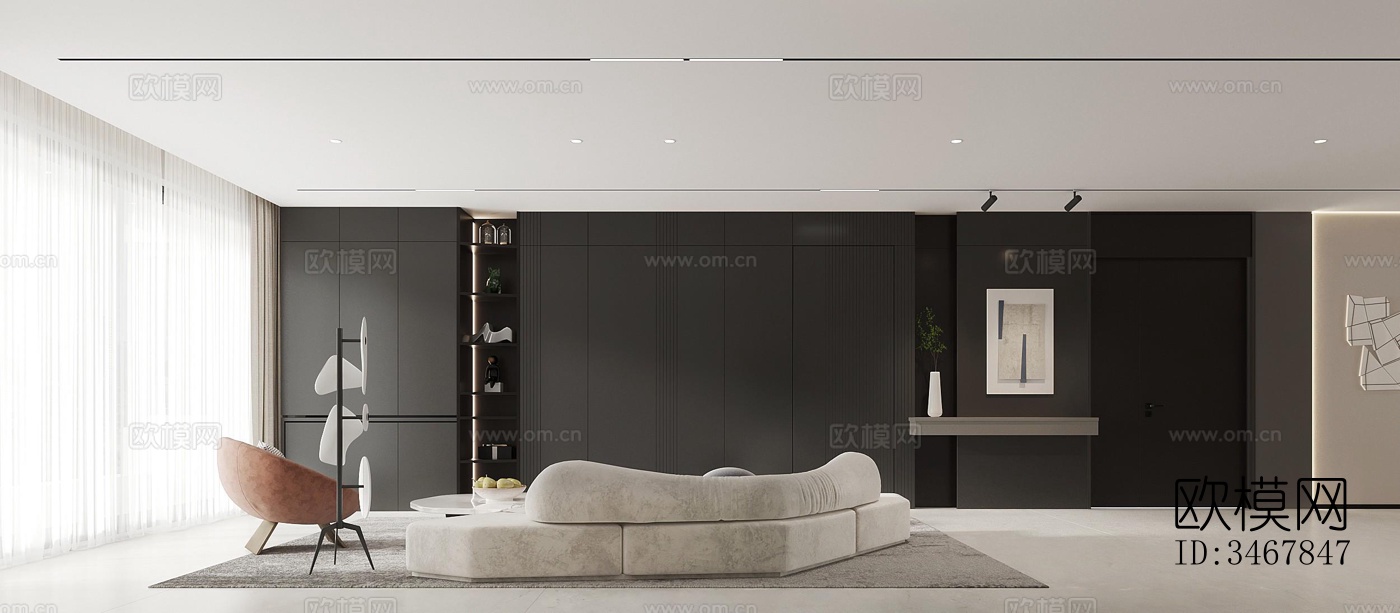 现代大平层效果图下载（渲染图6）