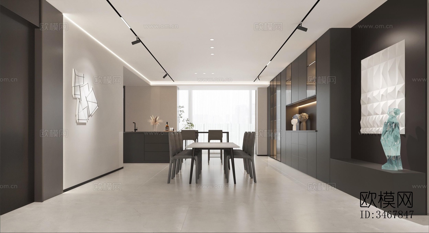 现代大平层效果图下载（渲染图2）