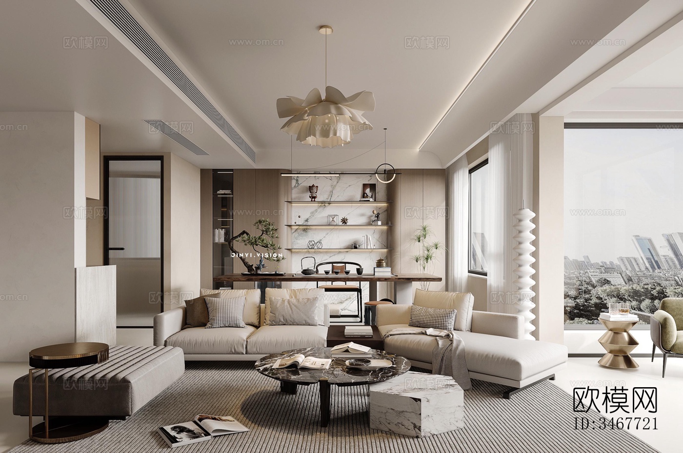 现代大平层效果图下载（渲染图2）