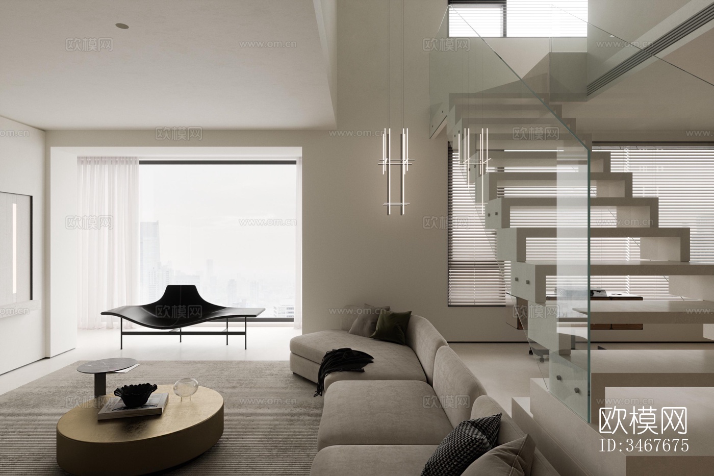 现代大平层效果图下载（渲染图14）