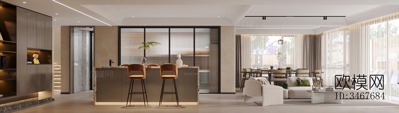 现代大平层效果图下载（渲染图2）