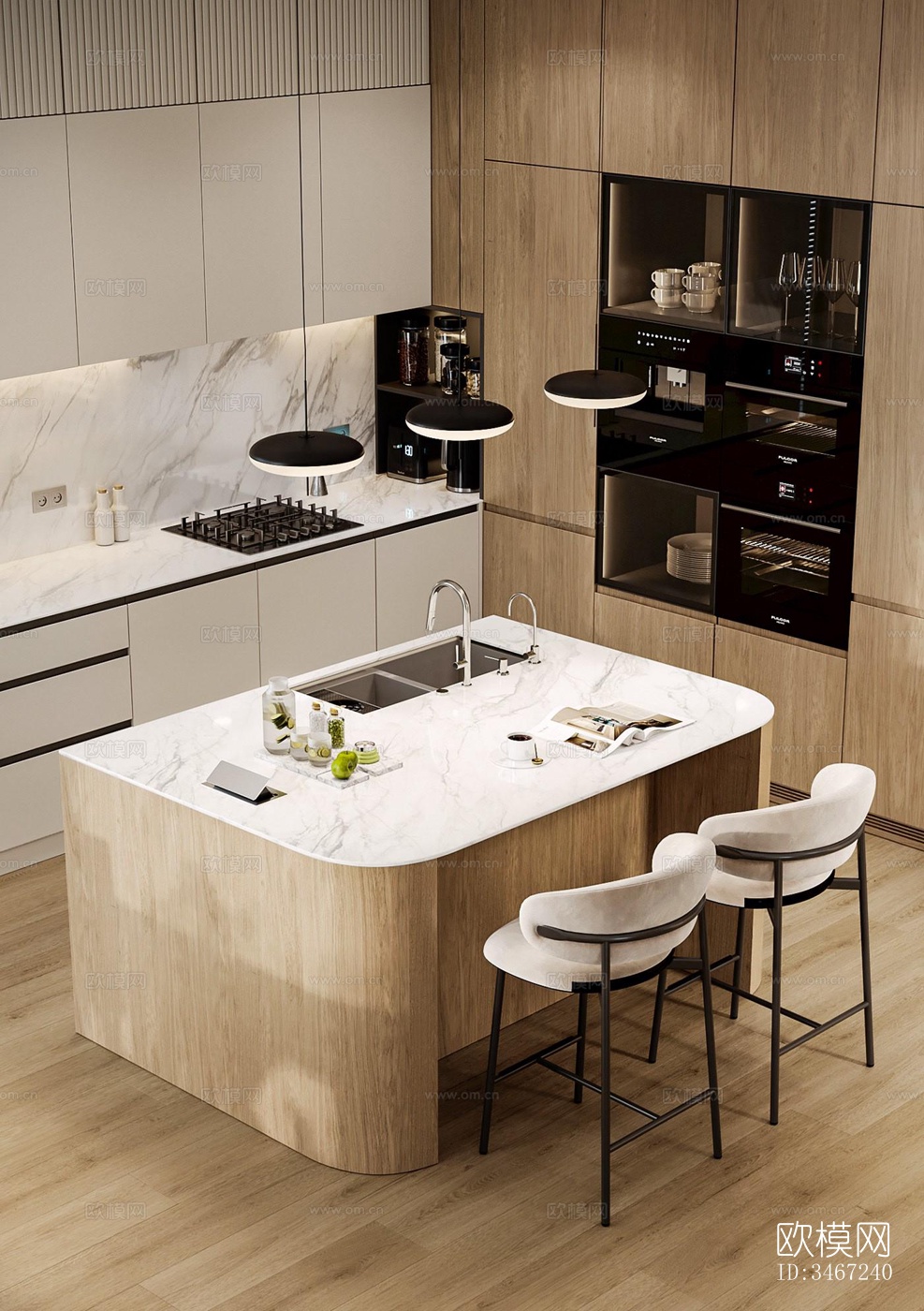 现代大平层效果图下载（渲染图9）