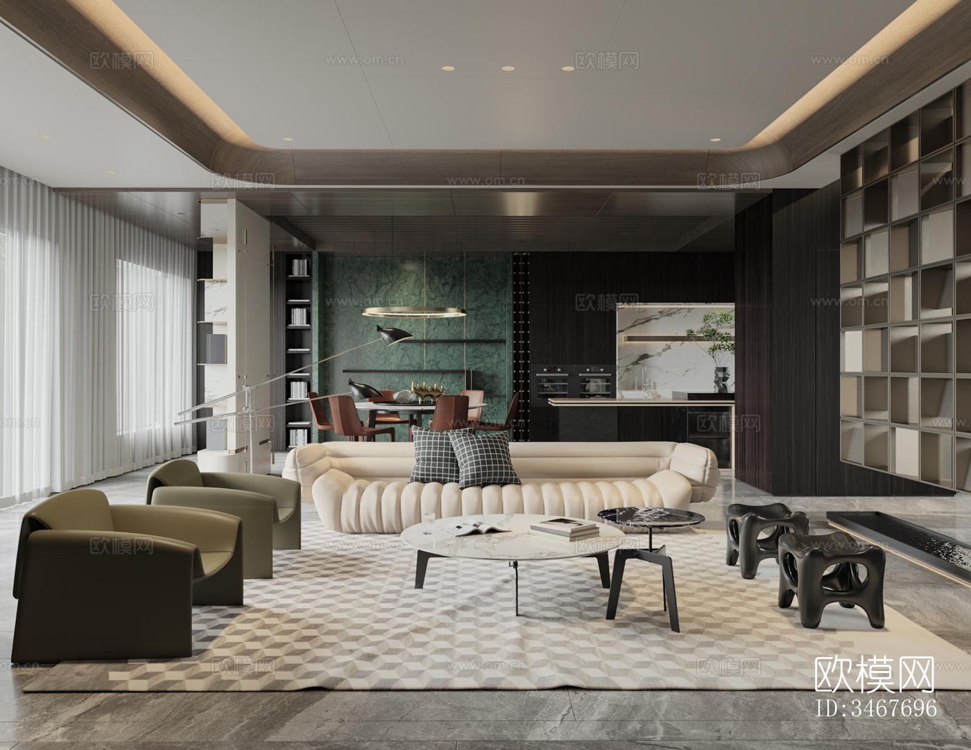 现代大平层效果图下载（渲染图7）