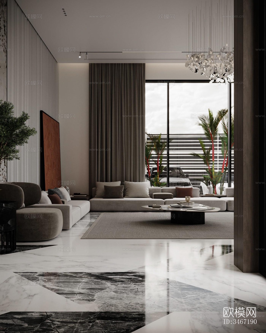 现代大平层效果图下载（渲染图14）