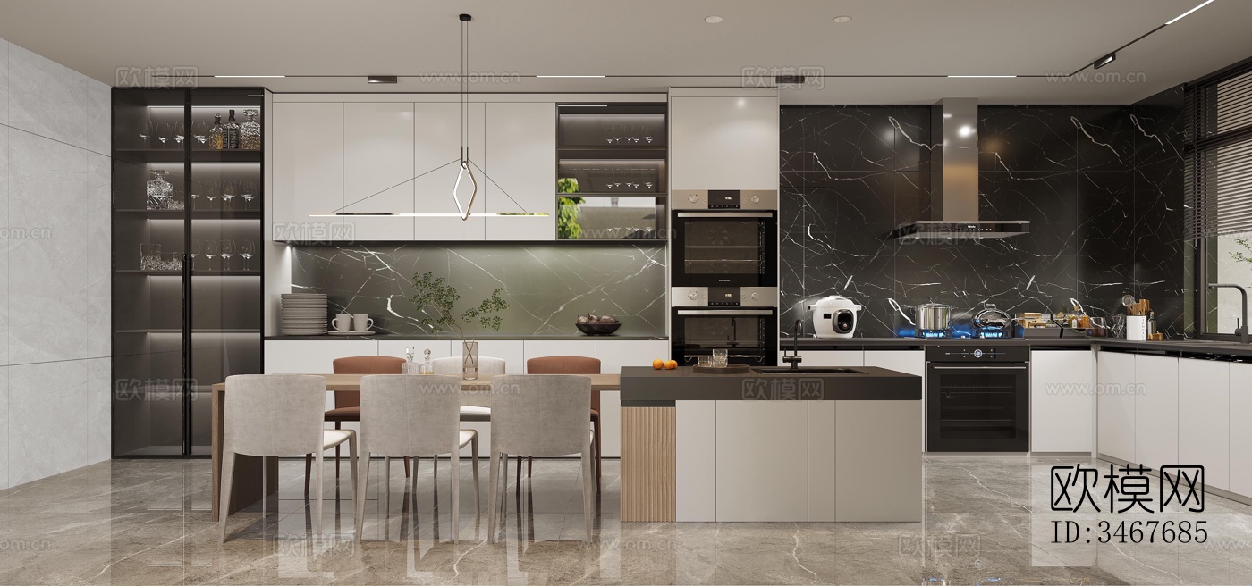 现代大平层效果图下载（渲染图3）