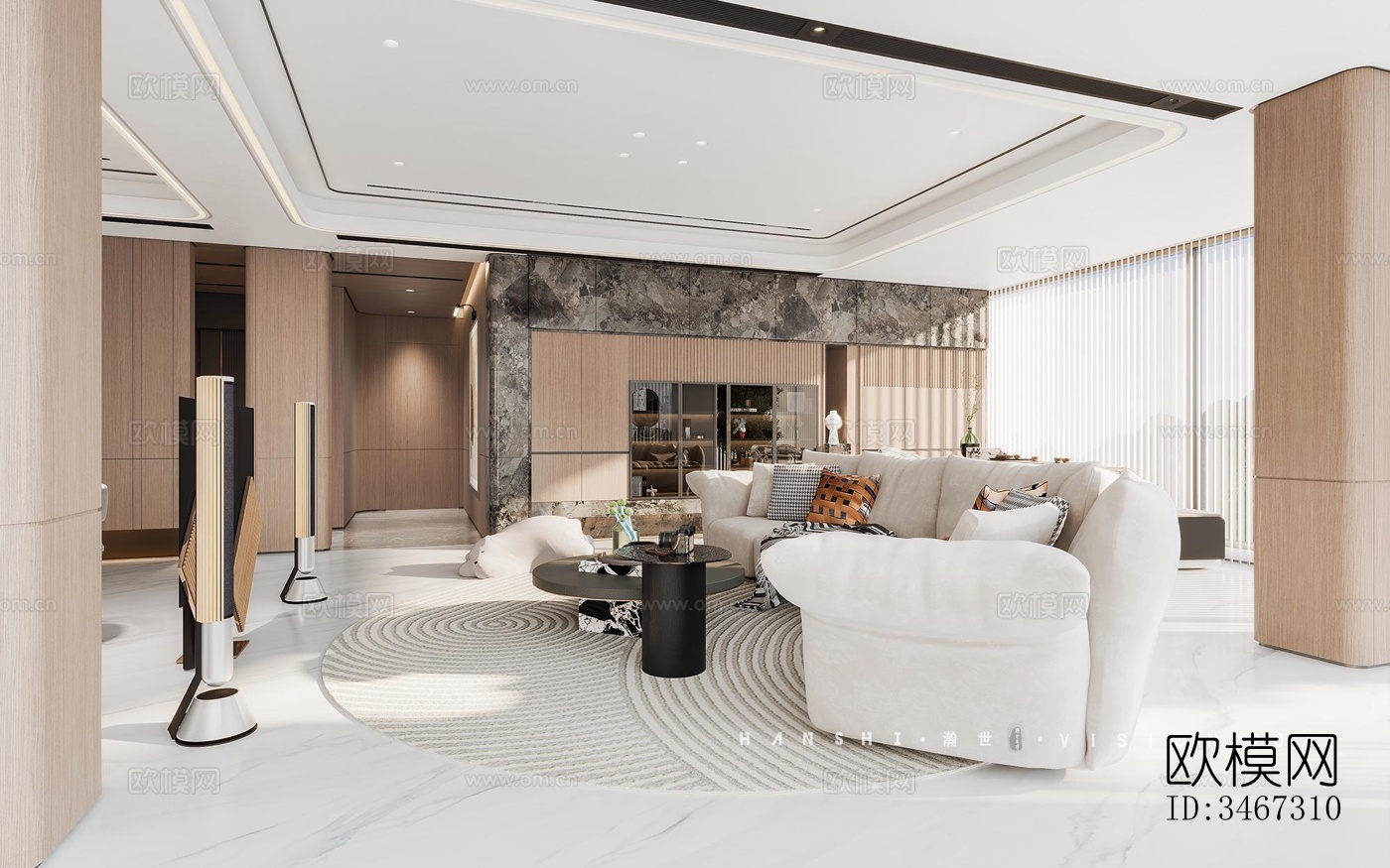 现代大平层效果图下载（渲染图2）