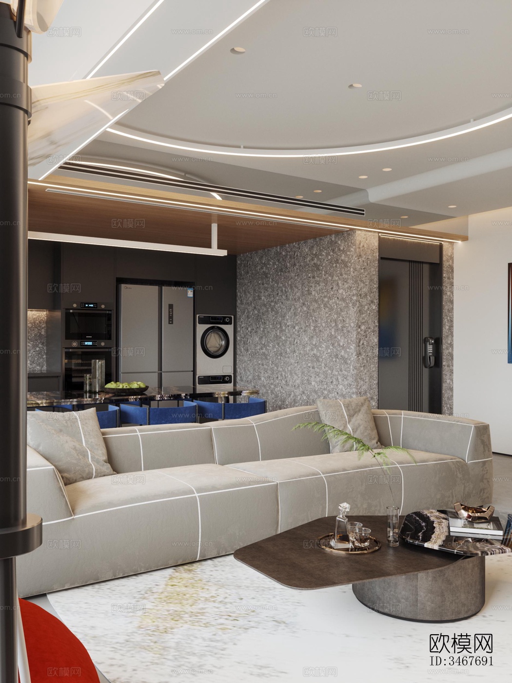 现代大平层效果图下载（渲染图3）