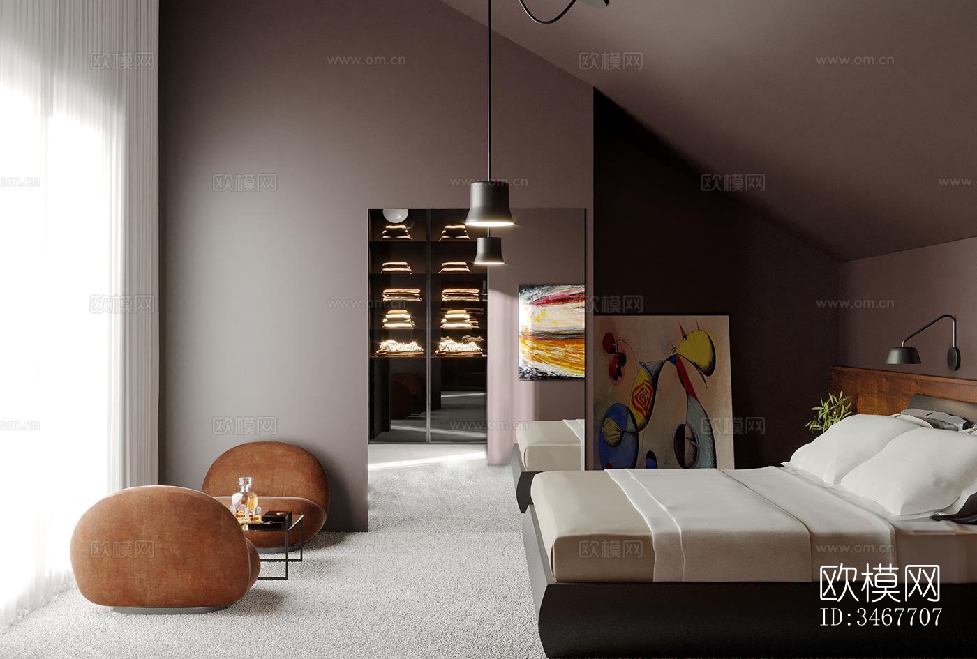 现代大平层效果图下载（渲染图3）