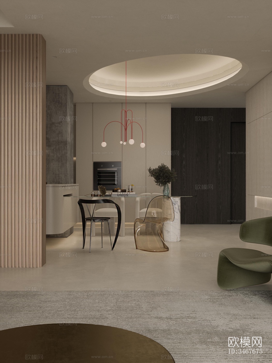 现代大平层效果图下载（渲染图2）