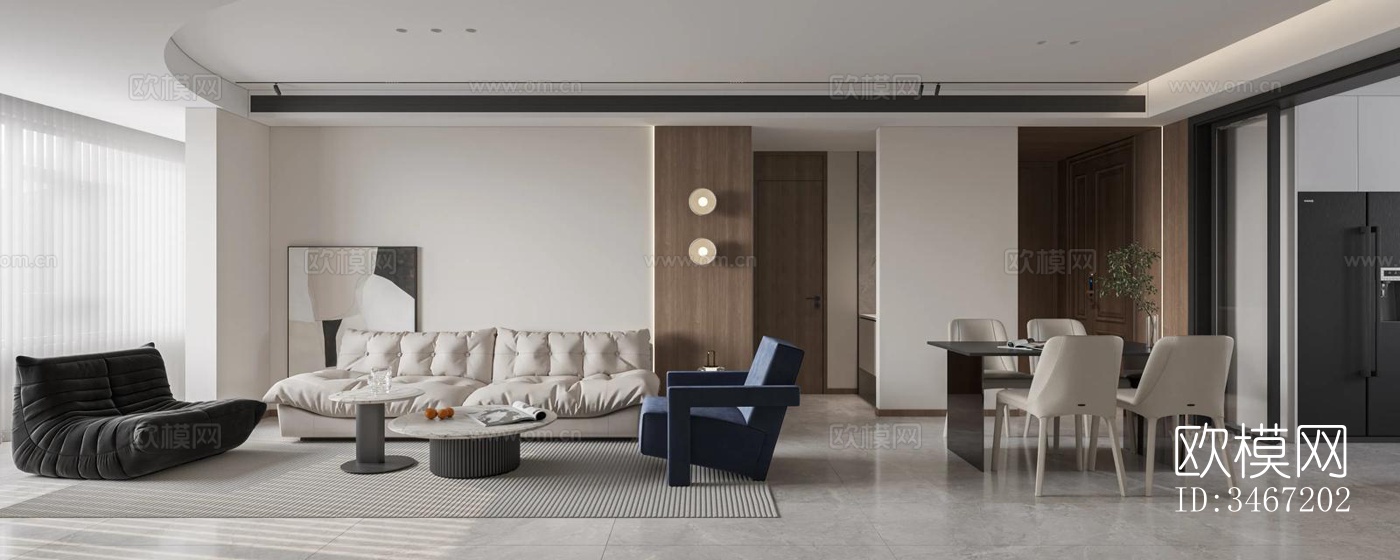 现代大平层效果图下载（渲染图4）