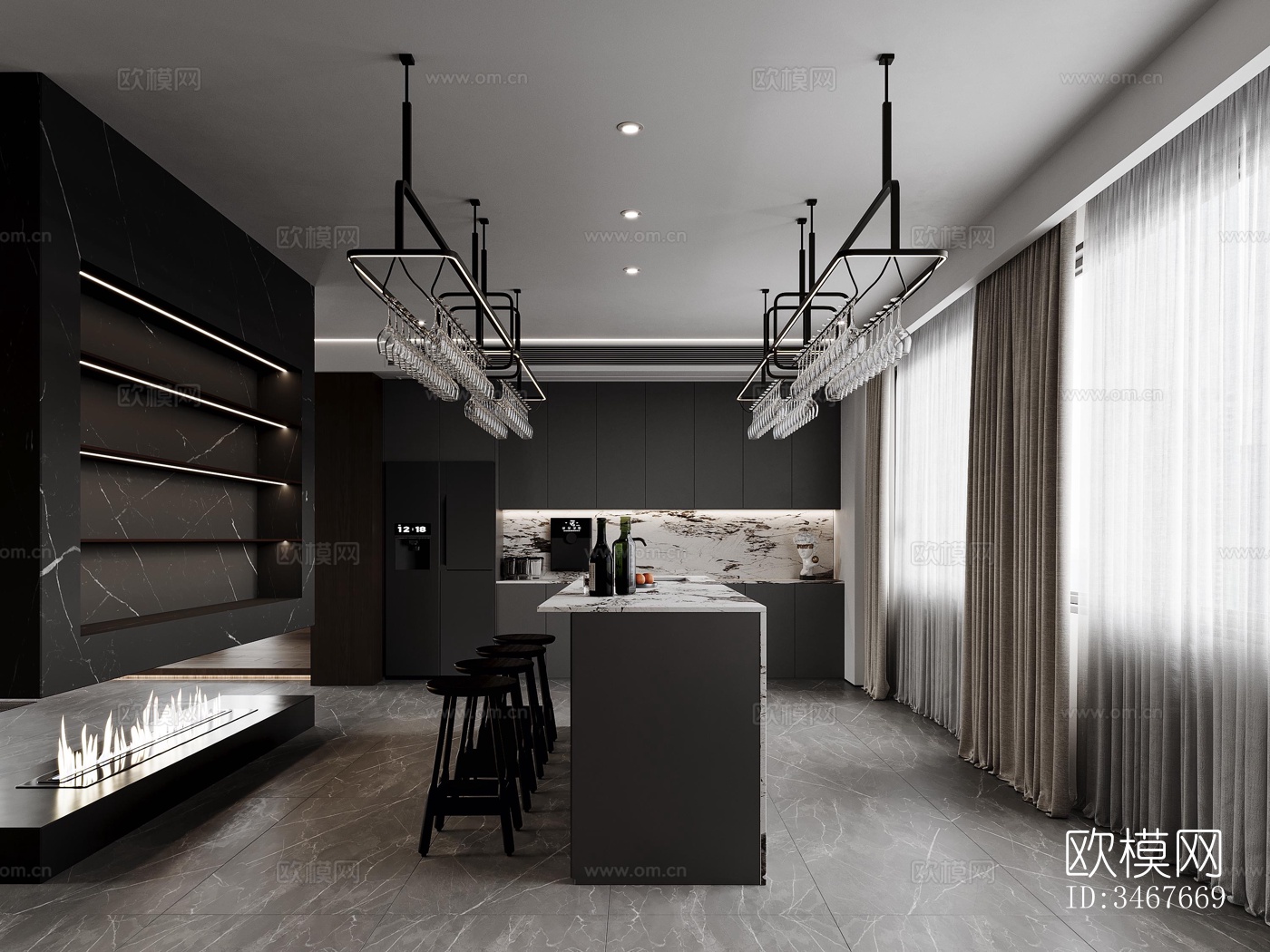 现代大平层效果图下载（渲染图5）