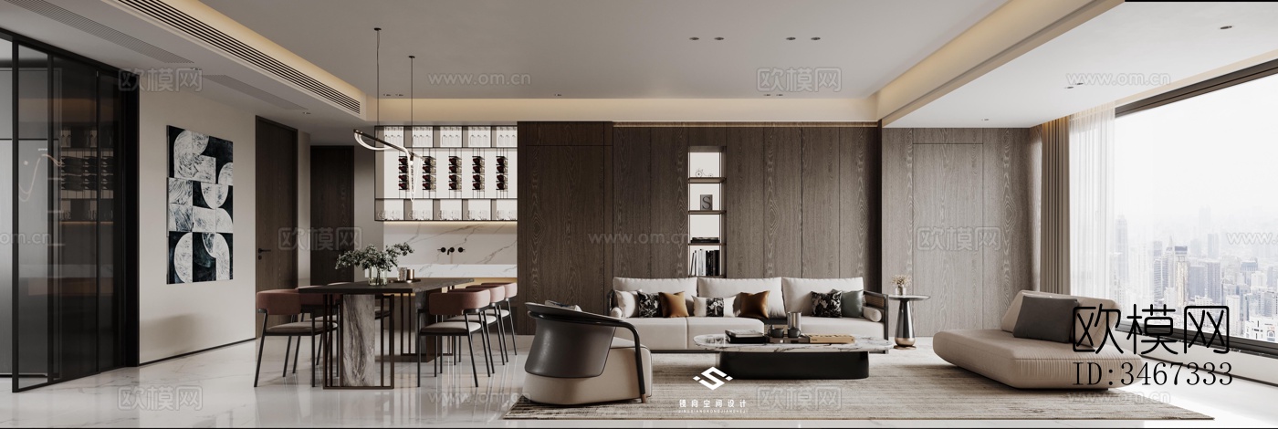 现代大平层效果图下载（渲染图8）