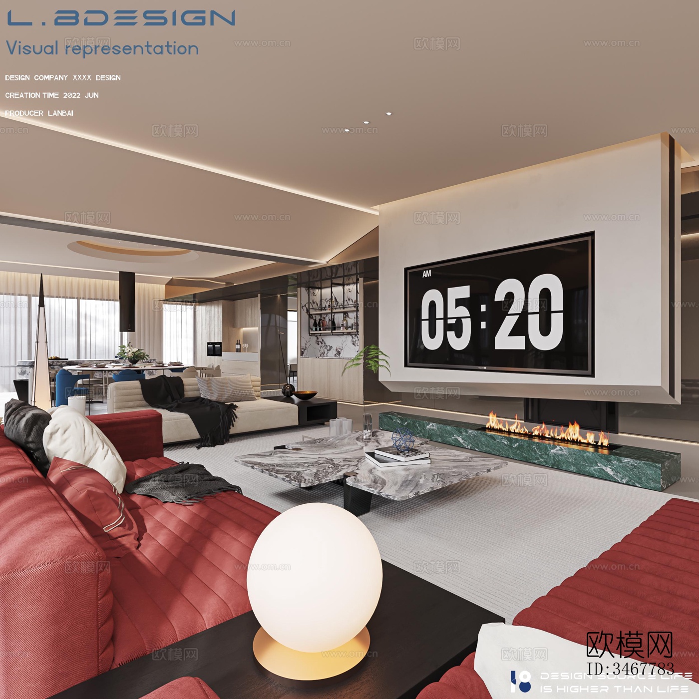 现代大平层效果图下载（渲染图3）