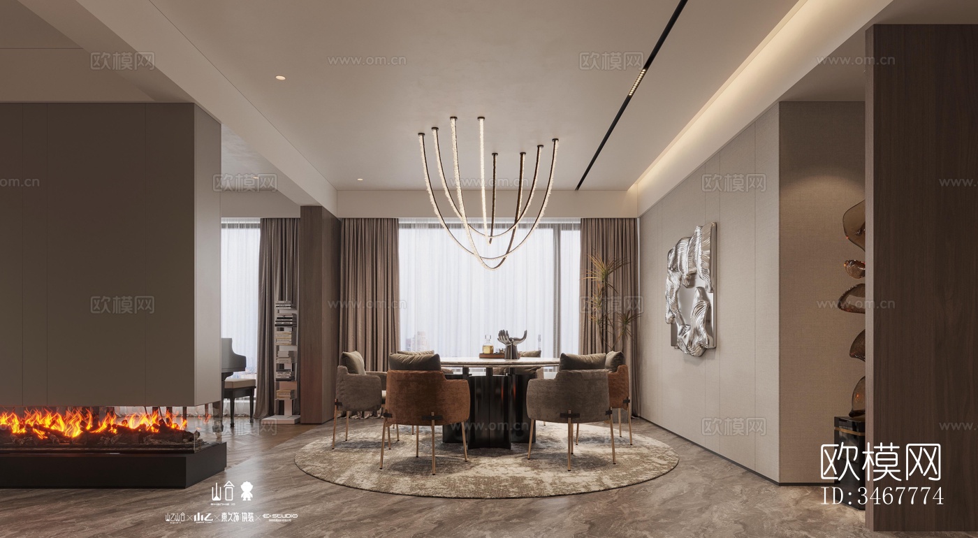 现代大平层效果图下载（渲染图3）