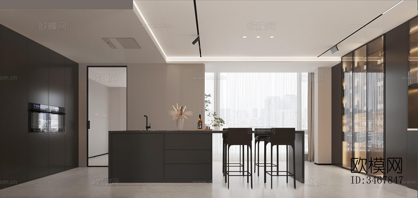 现代大平层效果图下载（渲染图3）