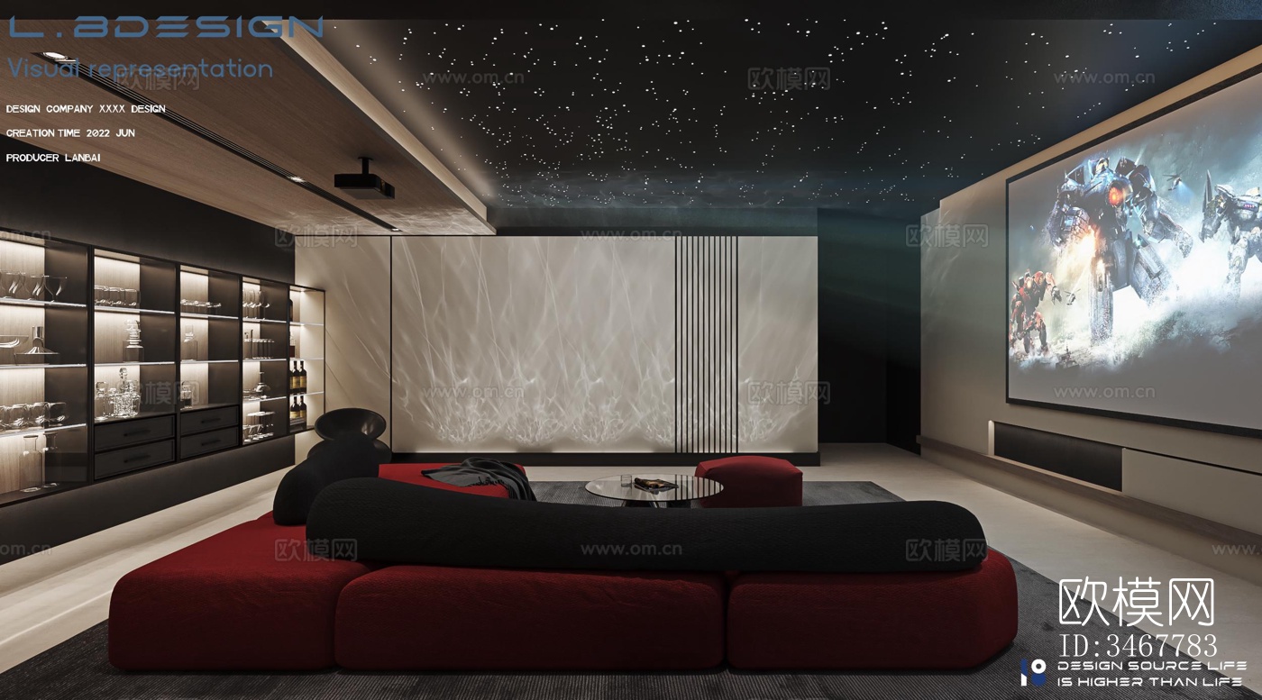 现代大平层效果图下载（渲染图6）