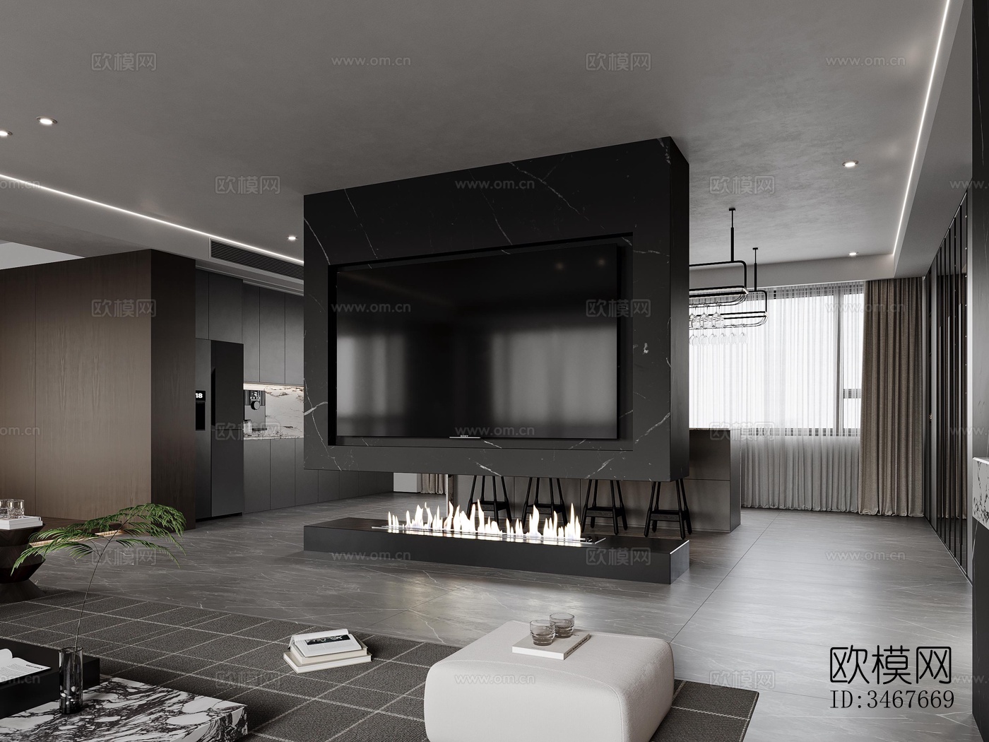 现代大平层效果图下载（渲染图2）