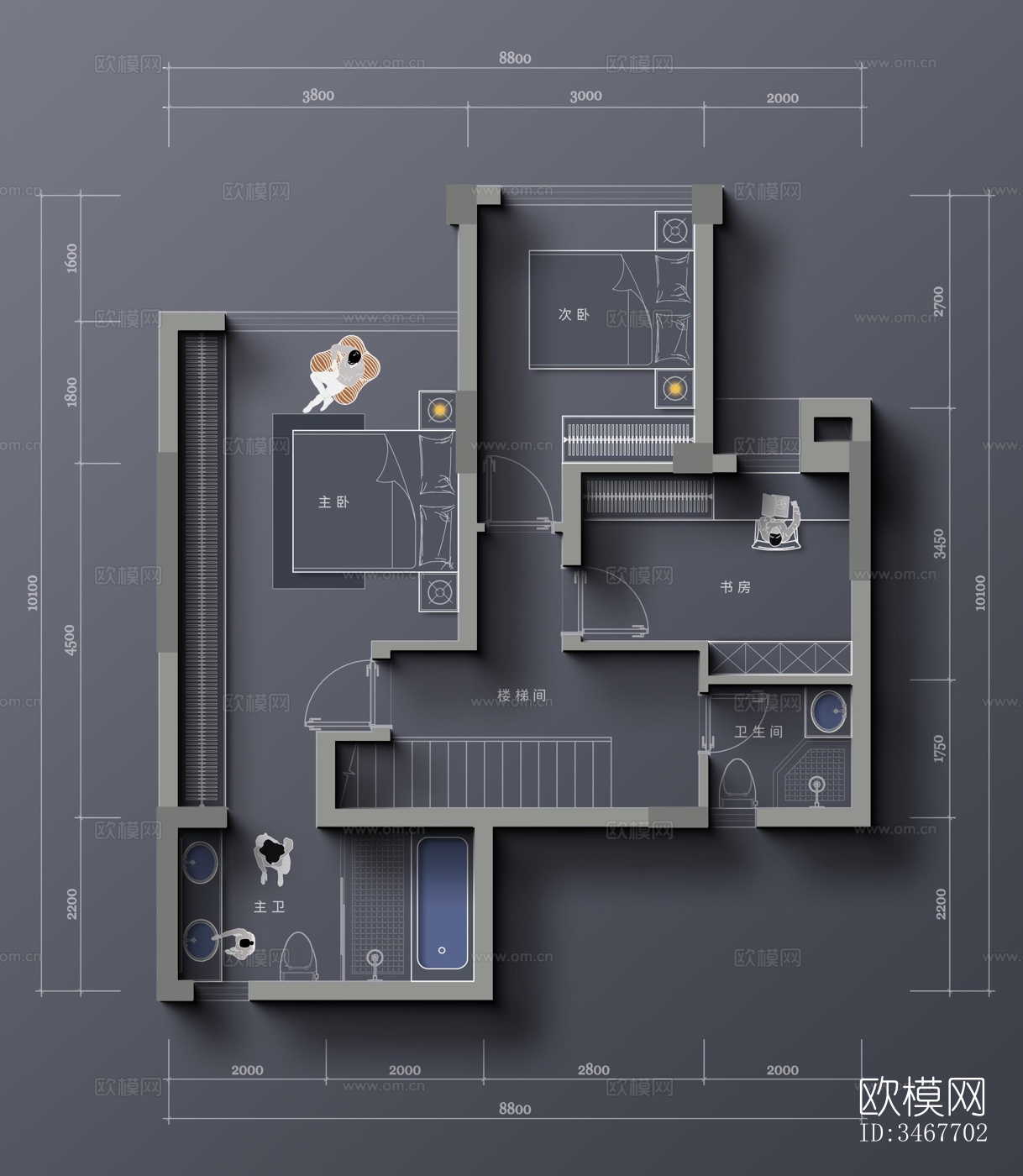 现代大平层效果图下载（渲染图1）