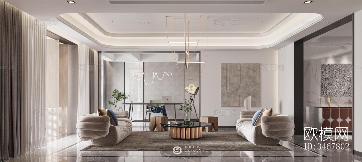 现代大平层效果图下载（渲染图5）