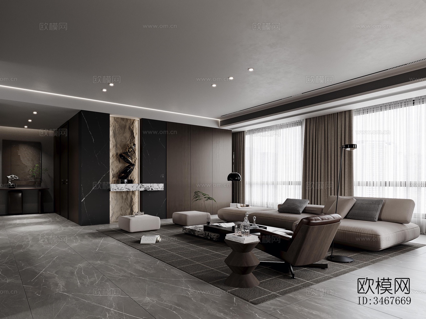 现代大平层效果图下载（渲染图8）