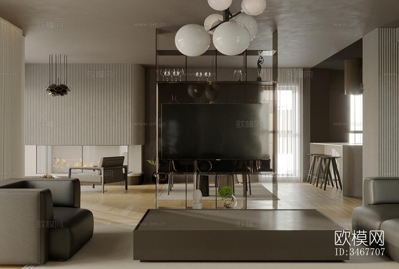 现代大平层效果图下载（渲染图9）