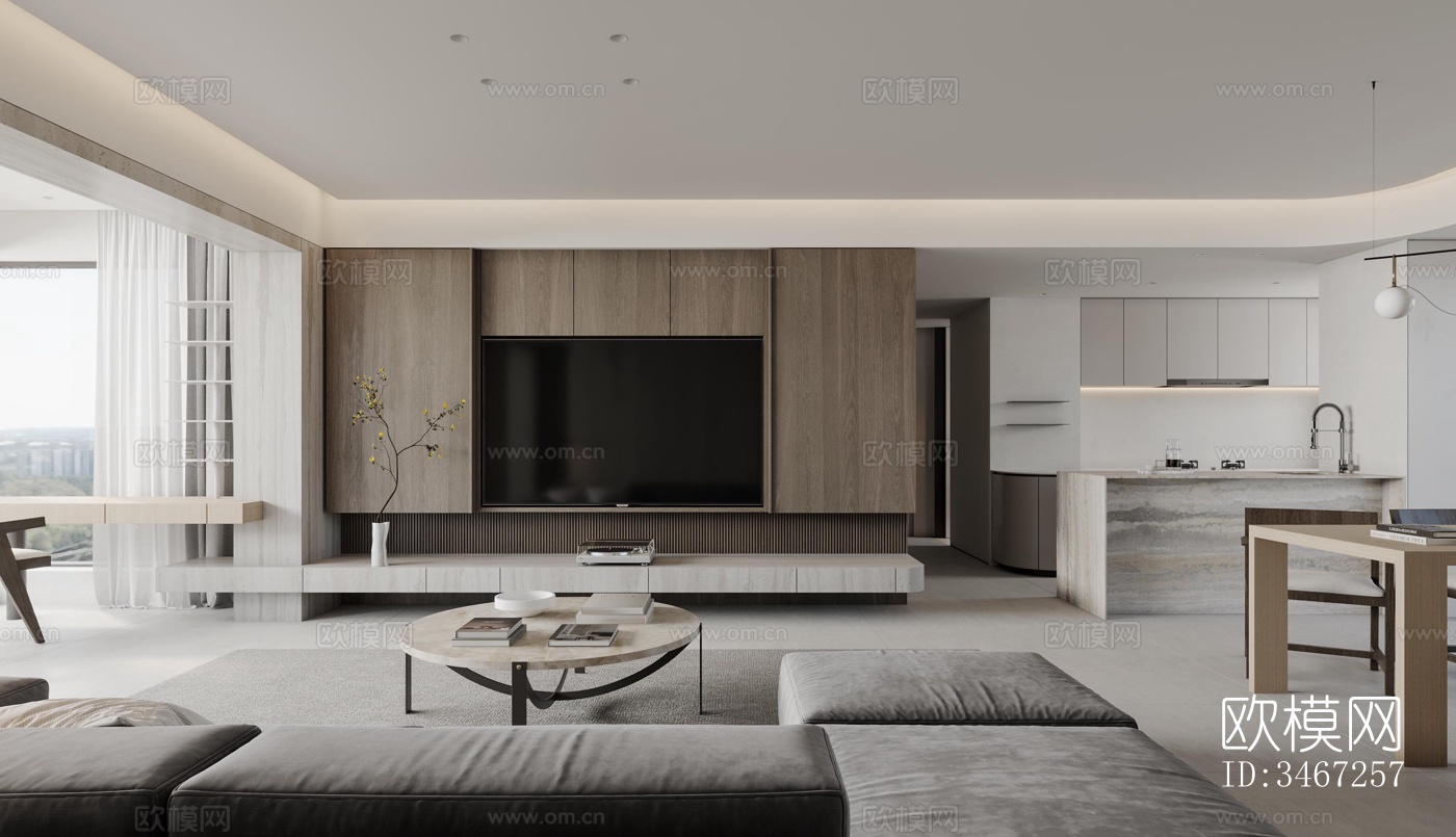 现代大平层效果图下载（渲染图1）