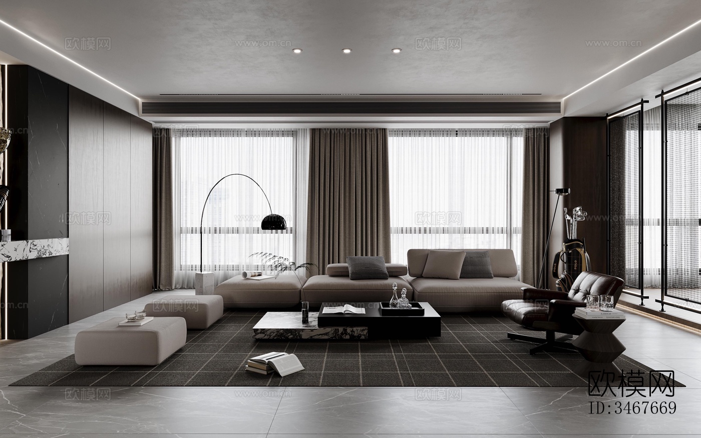 现代大平层效果图下载（渲染图7）