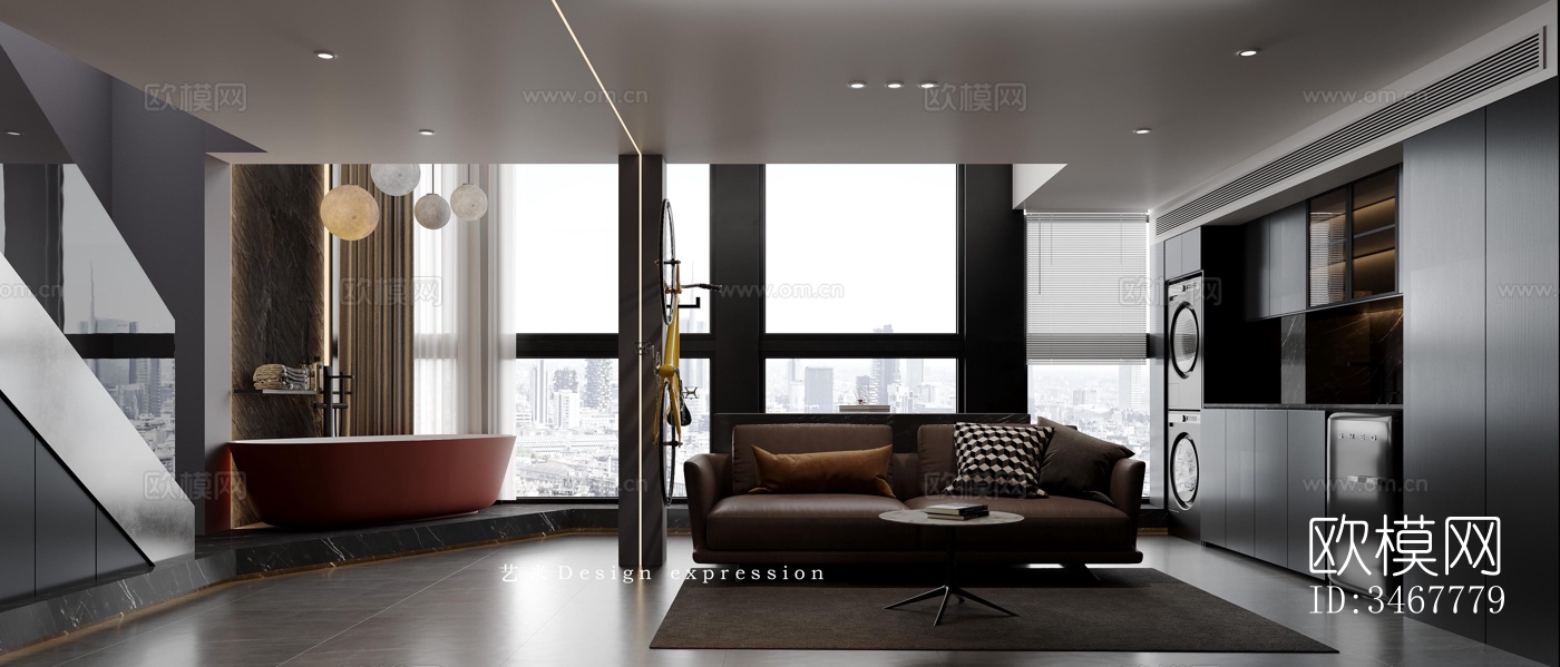 现代大平层效果图下载（渲染图6）