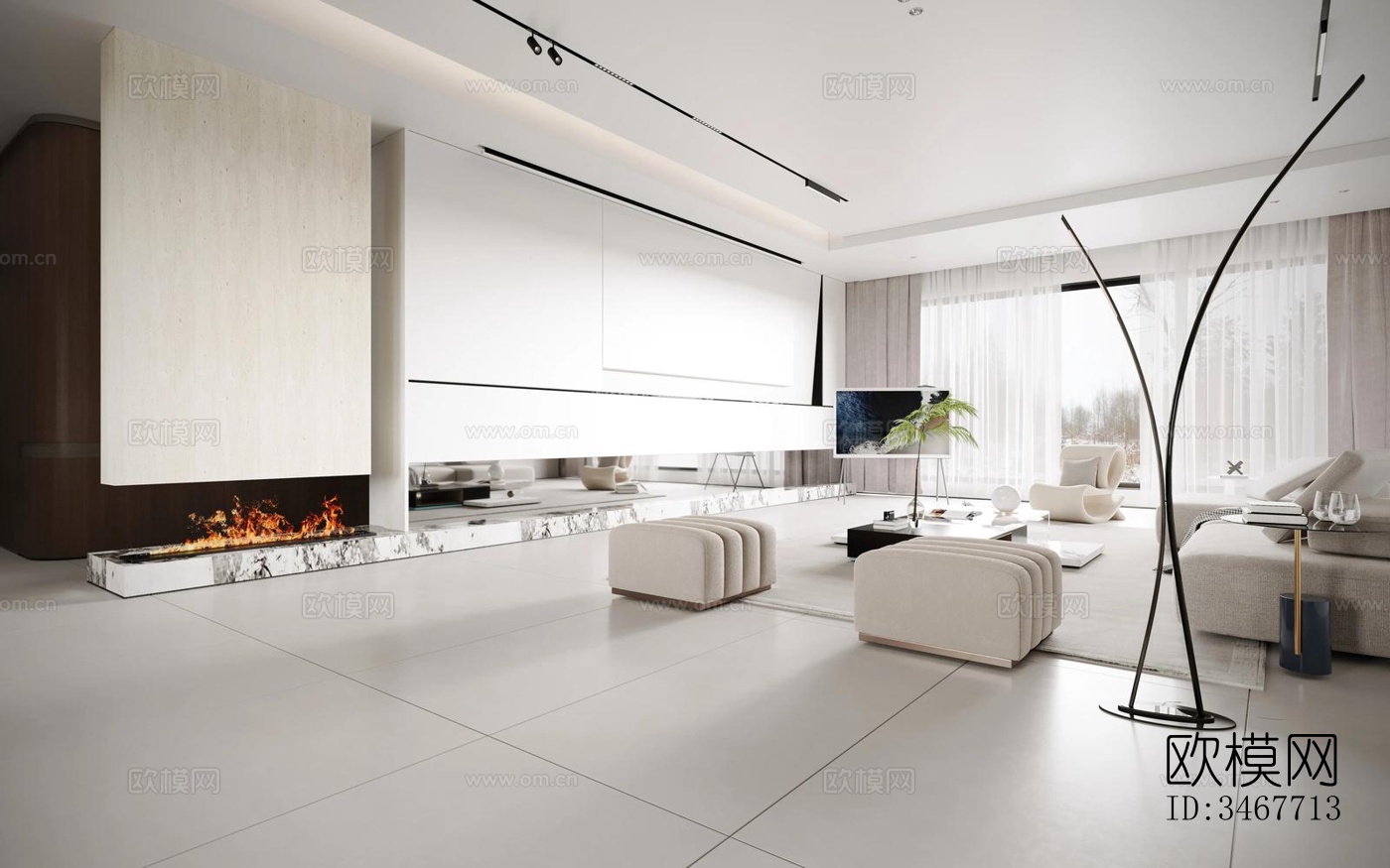 现代大平层效果图下载（渲染图2）