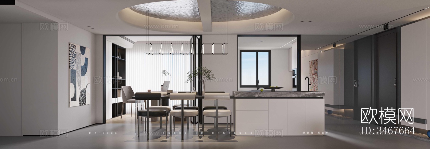 现代大平层效果图下载（渲染图4）