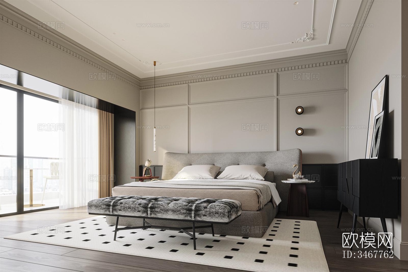 现代大平层效果图下载（渲染图8）