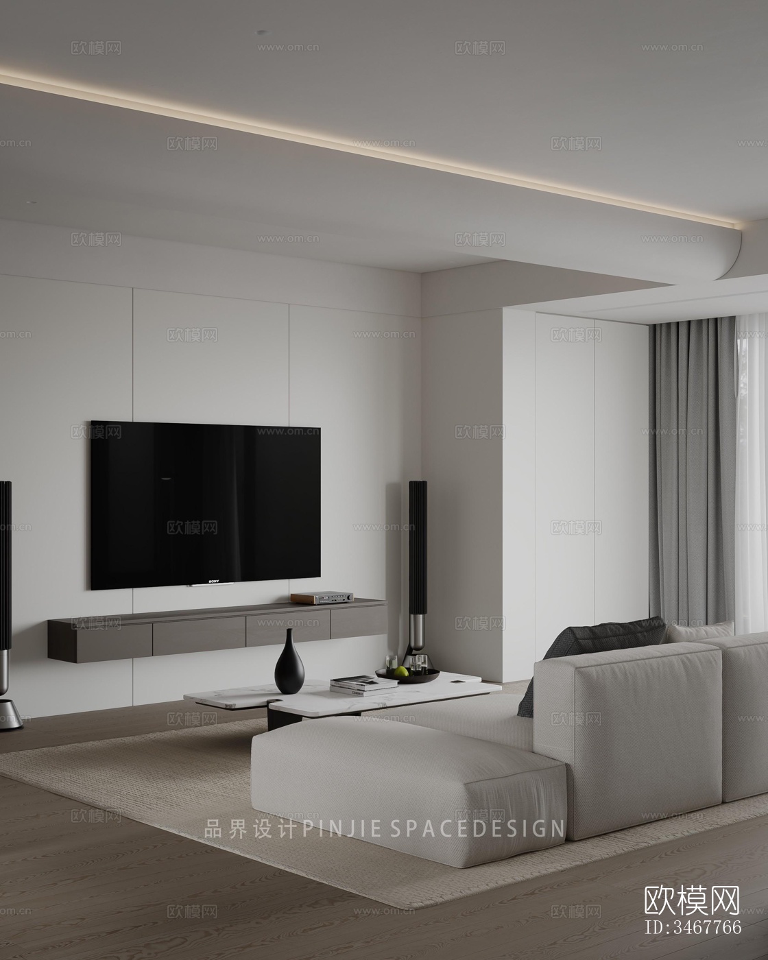 现代大平层效果图下载（渲染图11）