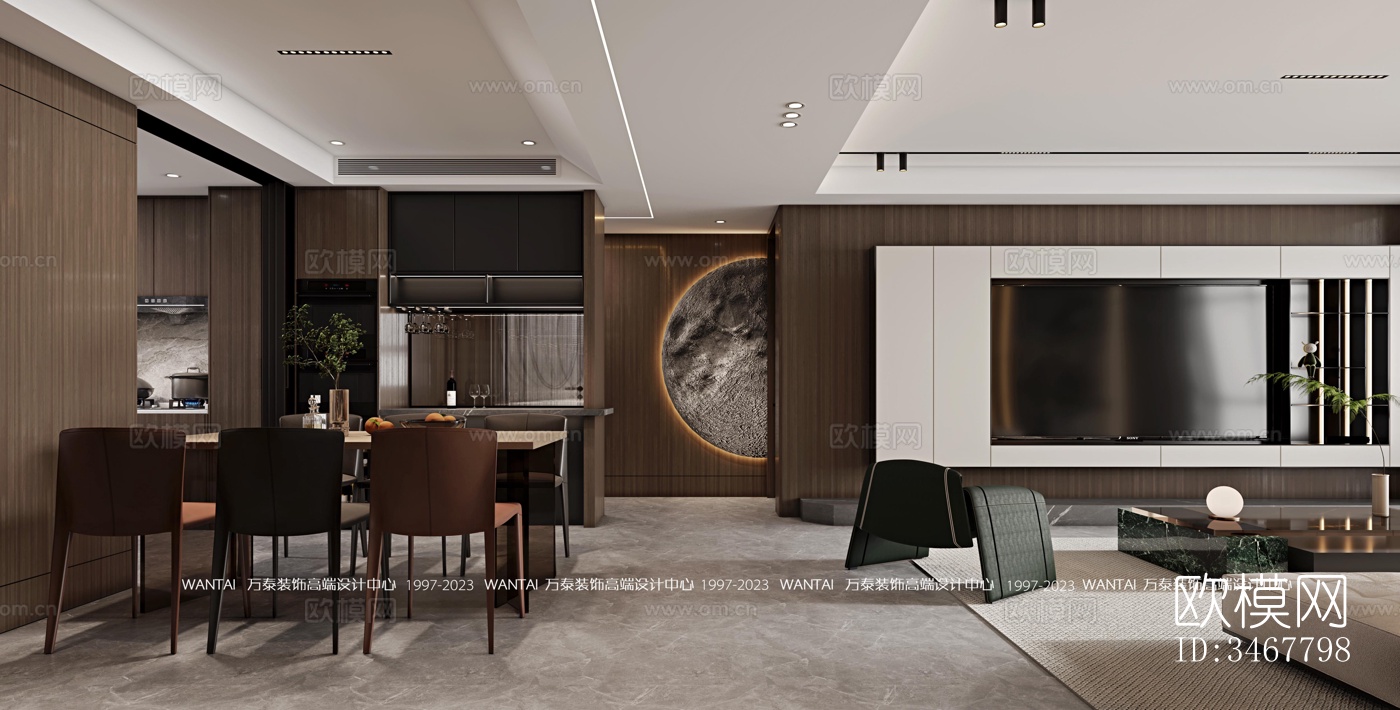 现代大平层效果图下载（渲染图1）