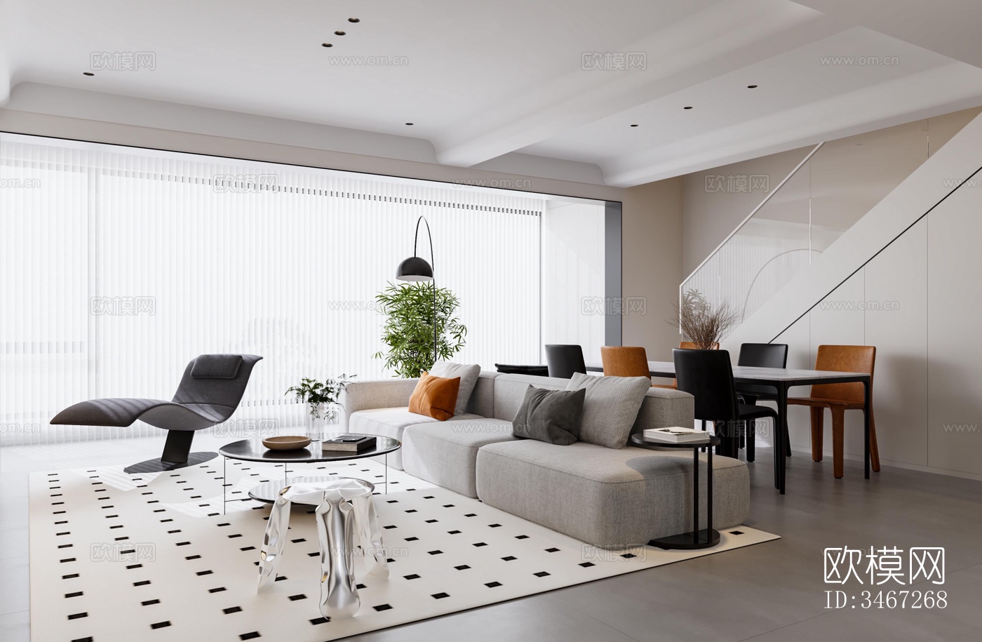 现代大平层效果图下载（渲染图1）