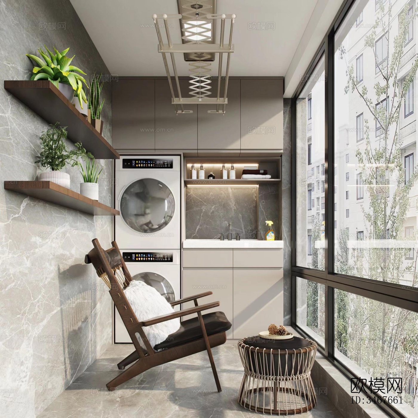 现代大平层效果图下载（渲染图9）