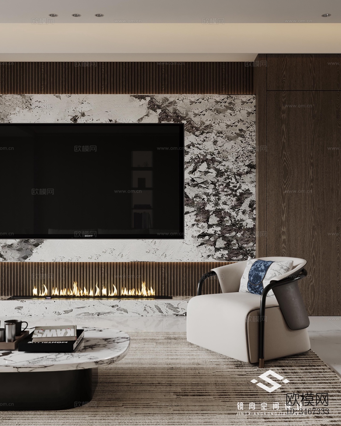 现代大平层效果图下载（渲染图3）