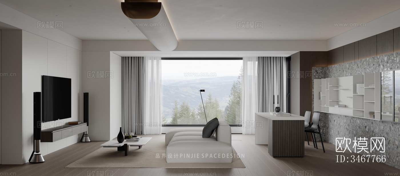 现代大平层效果图下载（渲染图2）