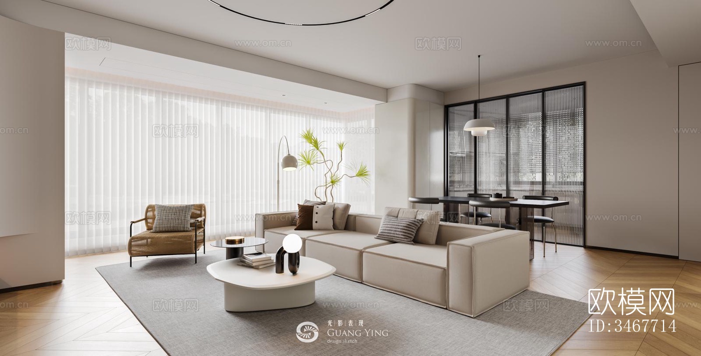 现代大平层效果图下载（渲染图6）