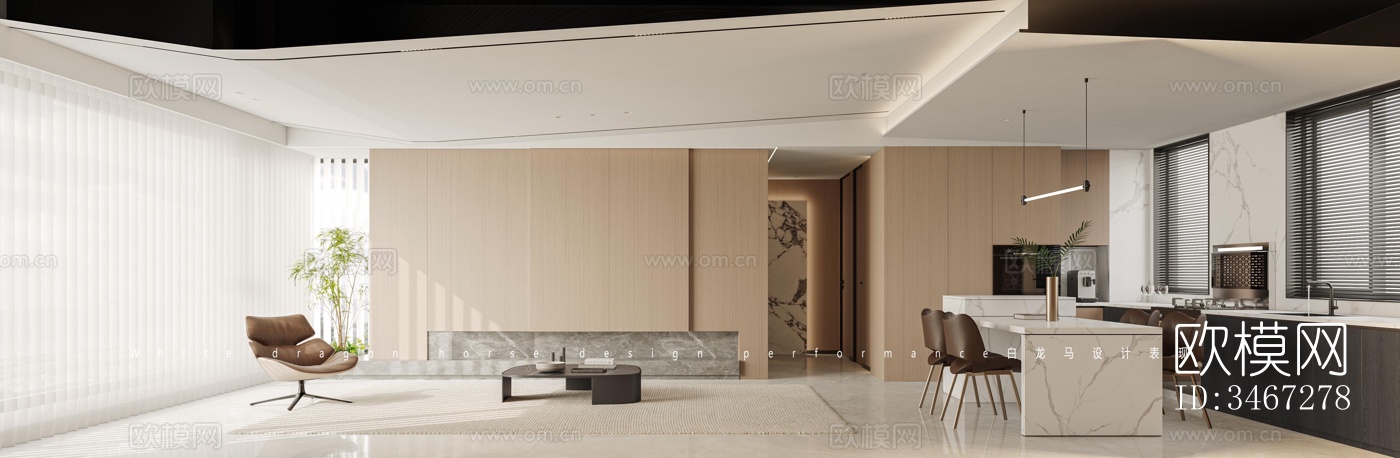 现代大平层效果图下载（渲染图7）