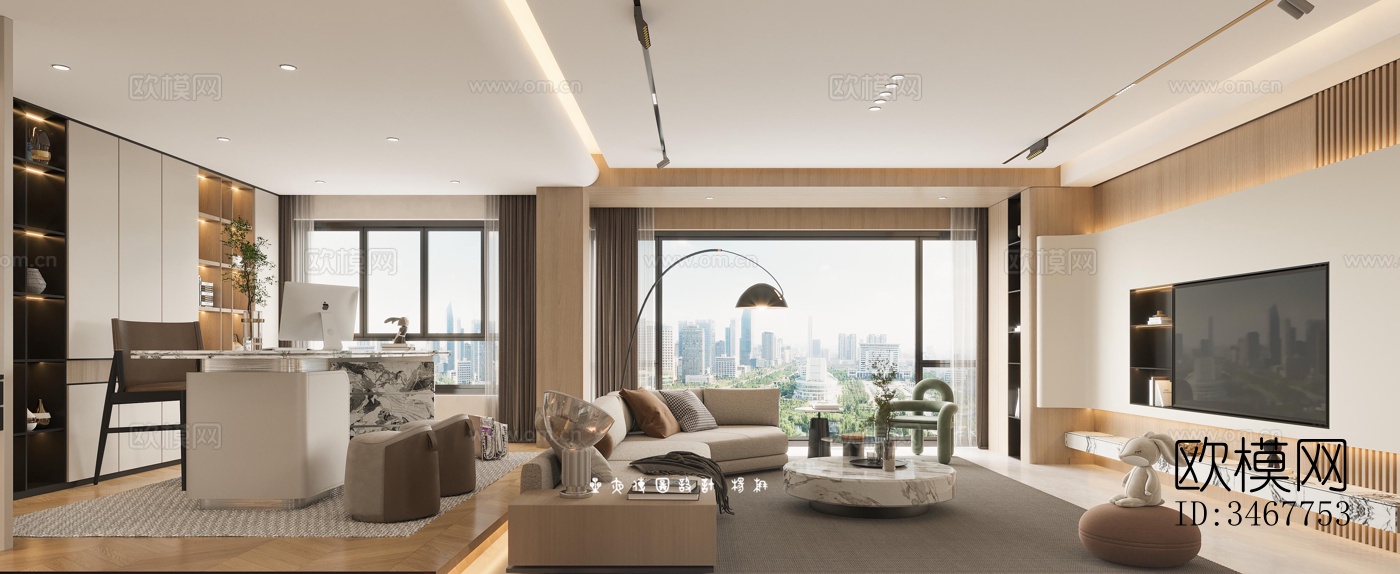 现代大平层效果图下载（渲染图2）