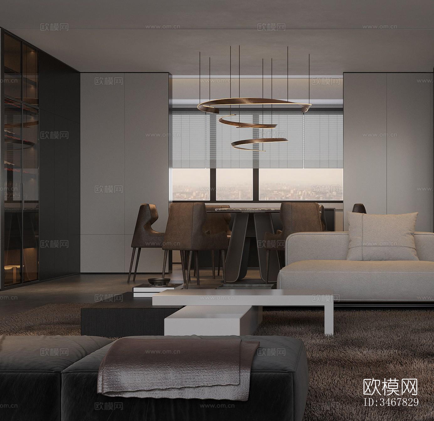 现代大平层效果图下载（渲染图9）