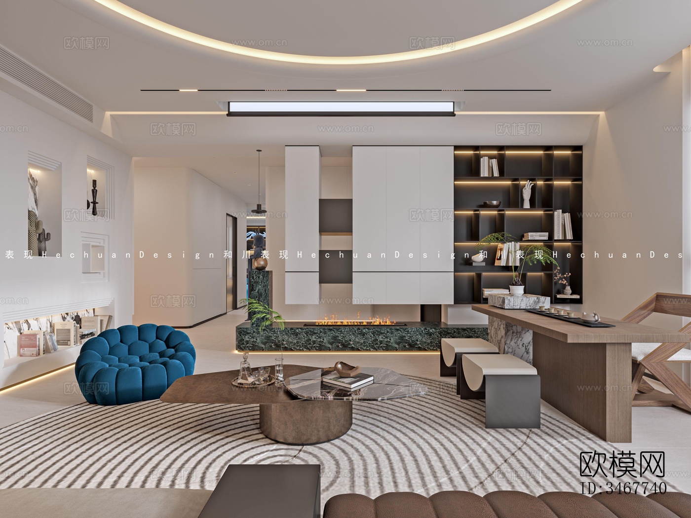 现代大平层效果图下载（渲染图9）