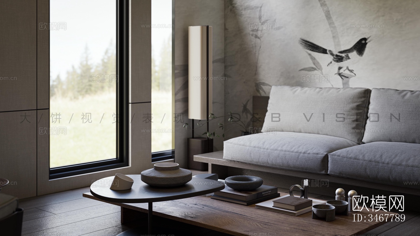 现代大平层效果图下载（渲染图1）