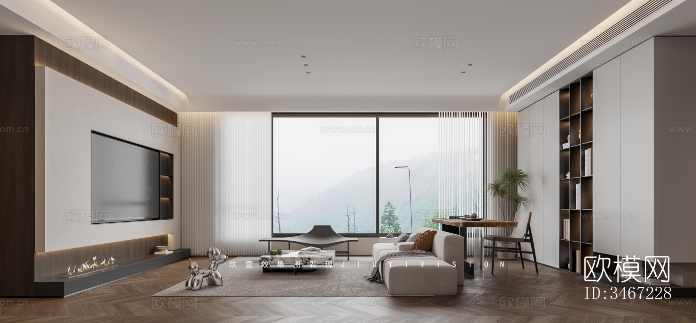 现代大平层效果图下载（渲染图1）