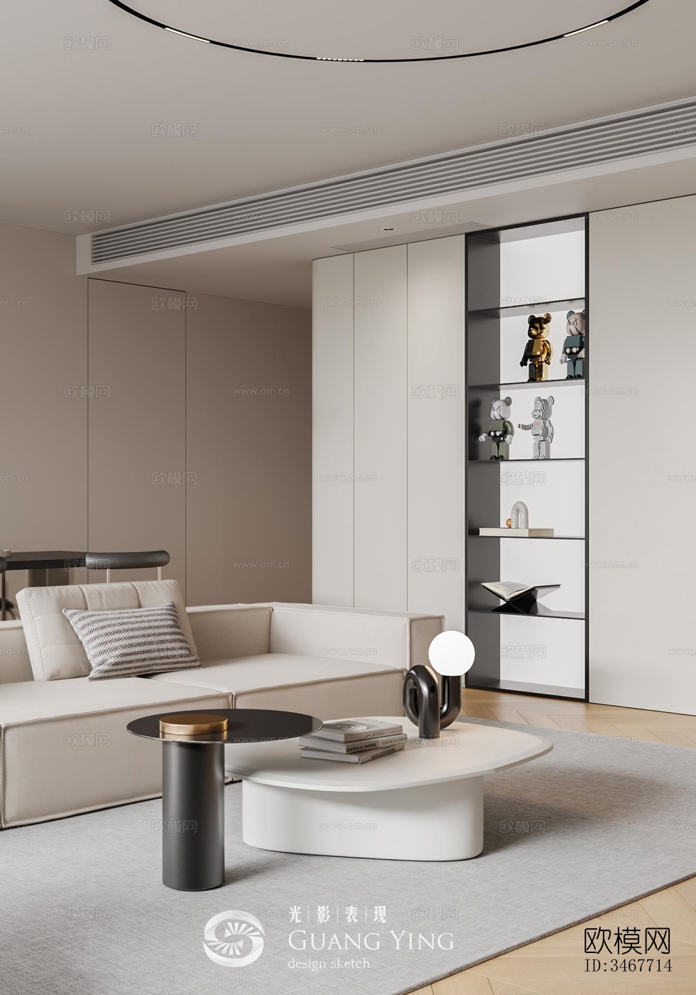 现代大平层效果图下载（渲染图1）