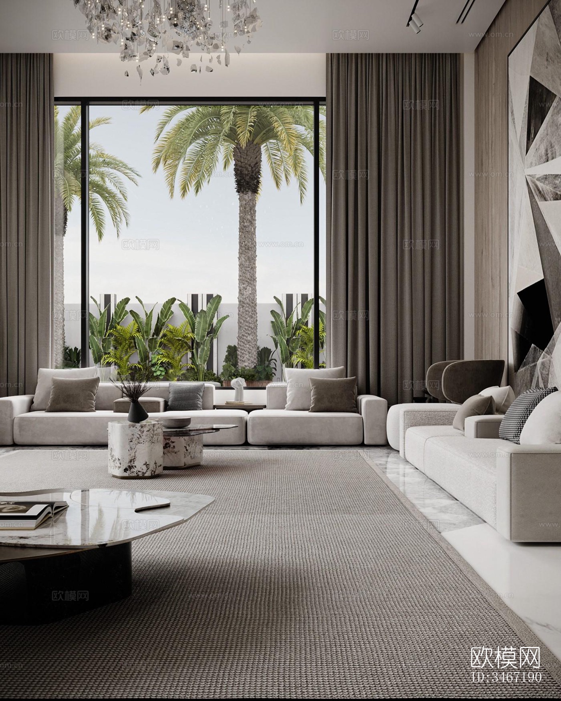 现代大平层效果图下载（渲染图16）